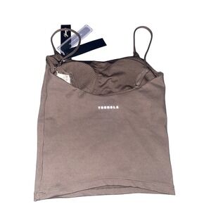 YOUNGLA Women's Medium Brown Spaghetti Strap Built-in Bra Cami Tank Top Active